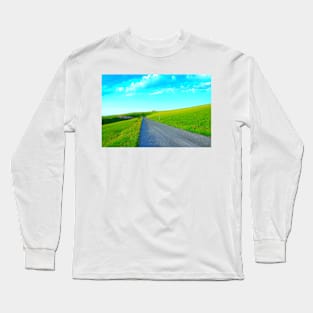 View in Piani di Ragnolo at Strada Provinciale 5 and green pastures Long Sleeve T-Shirt